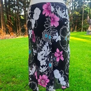 Vintage Y2K Dark Floral Flowy Hankerchief Hem Whimsigoth Fairy Midi Skirt